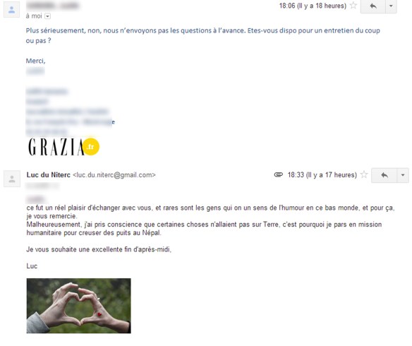 TRISTESSE oui pour un stage chez grazia