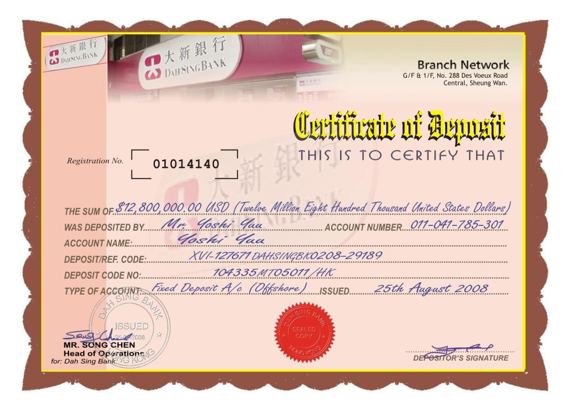 Certifcate of Deposit_Dah Sing Bank